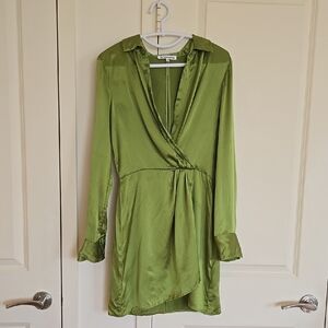 Reformation Alaine Green Silk Collared Shirtdress Green Dress Size 6